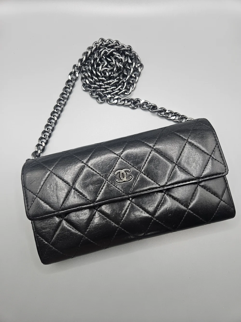 🖤CHANEL Authentic Black Quilted Leather Flap Wallet with Silver CC🖤